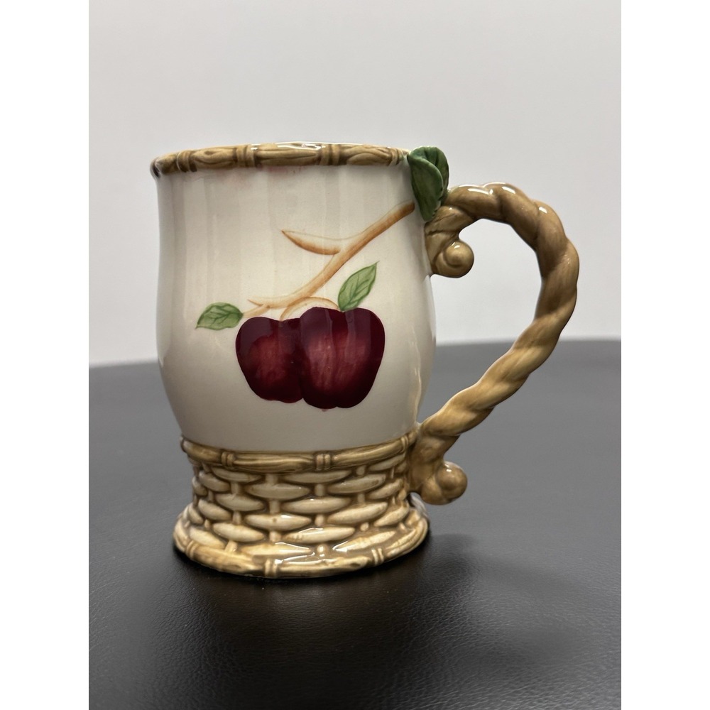 Apple Basket Cracker Barrel‎ 5" Coffee Mug Red Apples Brown Wicker Weave